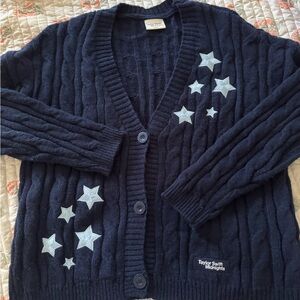Taylor Swift Blue Cardigan Sweater with Star Accents